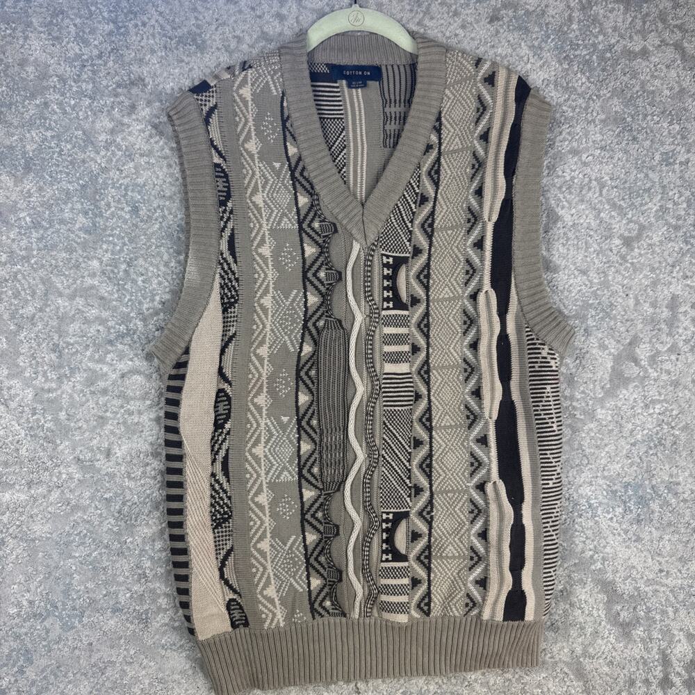 Vtg COTTON ON Vest Mens XS Cable Knit Chunky Cotton STYLISH- (coogie Style)